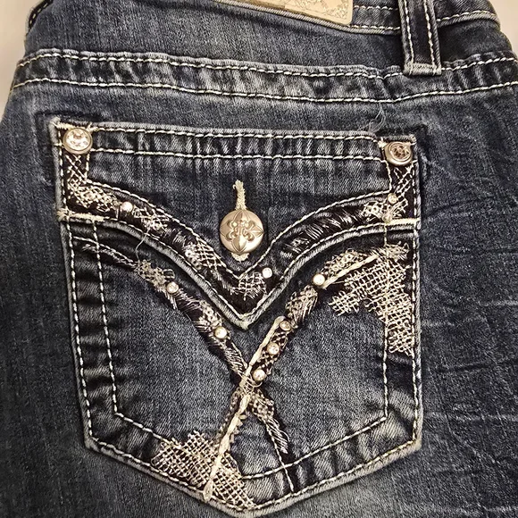 Miss Me Dark Blue Boot Cut Jeans with Silver Accents - Picture 4 of 5